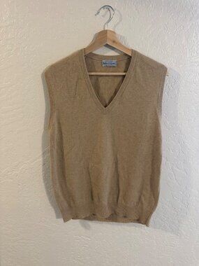 100% Cashmere Tan Sleeveless V Neck Fall Buttery Soft Sweater Vest